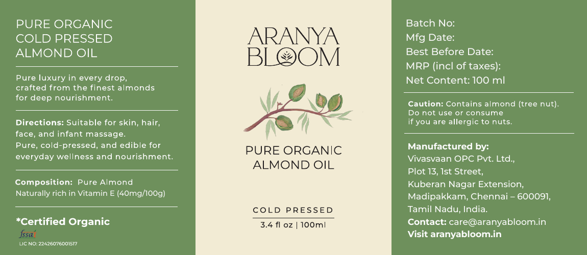 Packaging label preview for Aranya Bloom Almond Oil